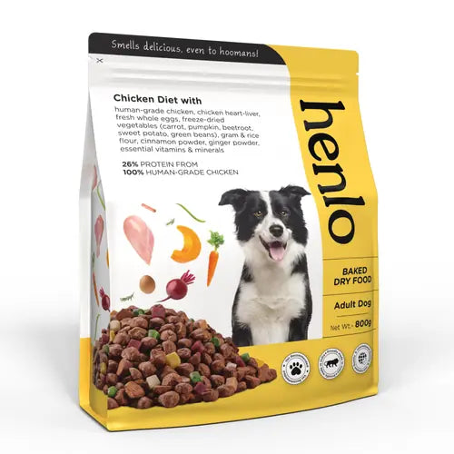 Henlo Chicken and Egg Baked Dry Food for Adult Dogs & Puppies | 100% Human Grade Ingredients (800 gms)